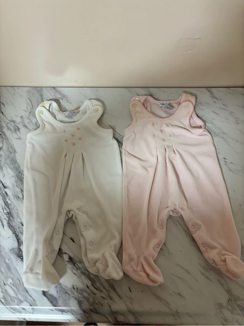 Ralph Lauren Pink and White Infant Sleeper Rompers